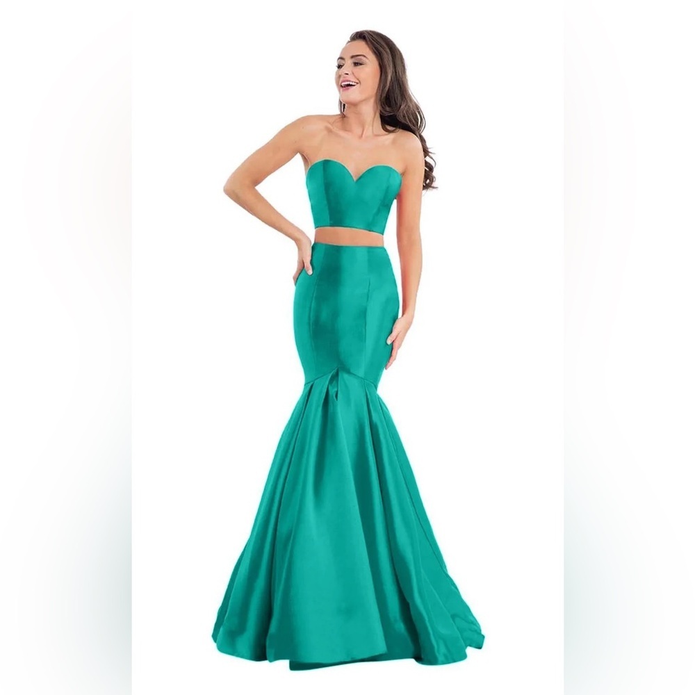 Rachel Allan Strapless Two-Piece Emerald Gown